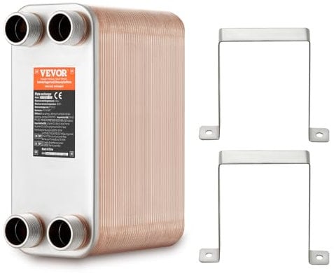 VEVOR Scambiatore di Calore, Piastre Brasate in Rame o Acciaio Inossidabile 316 L 127x305 mm, 80 Piastre, per Riscaldamento a Pavimento, Riscaldamento Acqua, Scioglimento Neve, Raffreddamento Birra