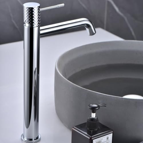 IMEX - Grifo Lavabo Caño Alto | Grifo Baño Mezclador Agua Fria y Caliente | Grifería Monomando Efeto Cascada con Caño de Latón y Ahorro de Agua | Serie Génova | Color Cromado
