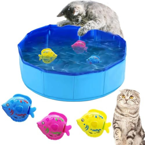 GYZGirlover Juguete de piscina para gatos - Alfombra de juego de agua para gatos, piscina pequeña de PVC, juguete portátil para gatos, juguetes interactivos para aburrirse en el interior (azul, 30 x