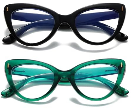 Hubeye 2 Paar Katzenauge Anti-Blaulichtbrille für Damen Modisch Großem Rahmen Blaulicht blockierende Gläser Cat eye Brillen