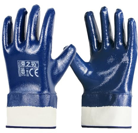 Arbeitshandschuhe Blau Vollbeschichtet Nitril Baumwolle Handschuhe Gummihandschuhe Wasserdichte ölbeständig Abriebfest Rutschfest Atmungsaktiv Nylon Schutzhandschuhe Nitrilhandschuhe 5 Paar