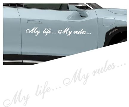 Adunsiaoto Für Auto-Heckscheibe Stoßstange Autokarosserie, Autofenster Aufkleber, Autosticker Decal Aufkleber Sticker, Kreative Autoaufkleber, My Life My Rules Aufkleber Für Autos(Weiß)