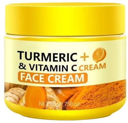 Kurkuma & Vitamin C Gesichtscreme, 50 g, feuchtigkeitsspendende Pflege für die Haut, Elastizität, Hautstraffung, mit Kurkuma-Extrakten, Vitamin C Gesichtspflege und Hautstraffungscreme, sicher für