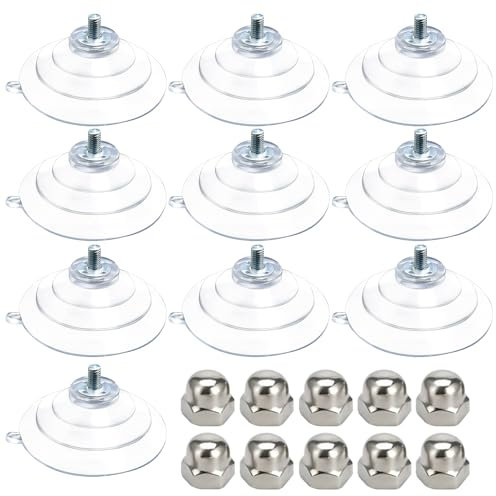 ASOFTY 10 Pcs M5 Saugnapf mit Gewinde, Ø 60 mm Runde Saugnäpfe für Fenster, Saugnapf Ohne Haken mit Metallschraubenmutter, PVC Transparente Saugknöpfe für Glas, Wand, Fenster