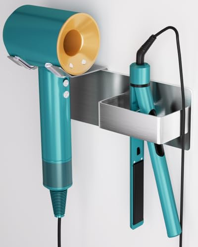 BANJEKT Föhn Halterung, Fönhalter Wand Ohne Bohren für Haartrockner und Glätteisen, Edelstahl Fönhalter Ohne Bohren, Glätteisen Halterung und Bohren Föhn für Bad Wandmontage Selbstklebend