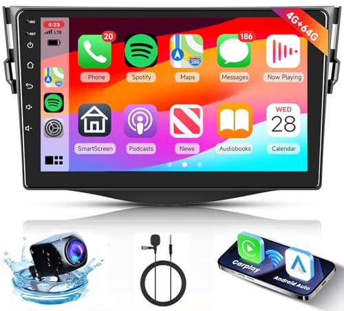 Hodozzy 4G+64G Android Autoradio für Toyota RAV4 Rav 4 2005-2013 Radio mit Wireless Carplay Android Auto, 9 Zoll Touchscreen Radio mit GPS, Mirror Link, Bluetooth, WiFi,EQ, FM/RDS Radio