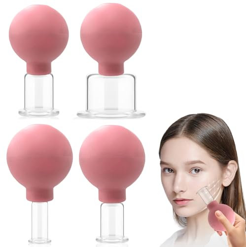 4 Stück Facial Cupping Set, GOMETY Schröpfer mit Silikon Saugball Gesicht Vakuum Massage Schröpfen für Straffe Haut Faltenminderung Entgiftung Anregung Lymphfluss Geeignet Ganzen Körper