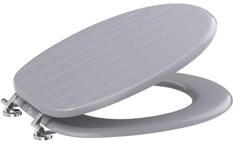 Affine® Toilet Seat Grey Gloss Grooved Moulded Wood Round Wooden Bottom Fitting Fixings Traditional Bathroom Durable Hinges Easy Clean Seats Toilets