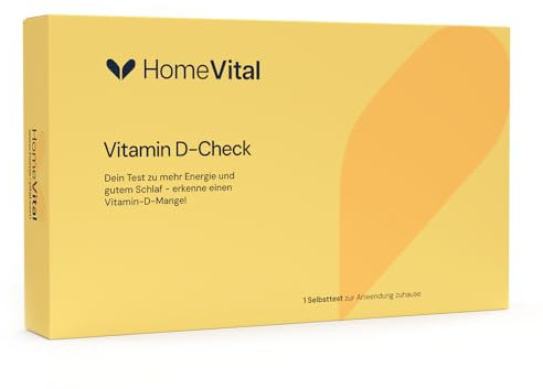 HomeVital Vitamin D Test für Zuhause - Schnelltests bei Annahme von Vitamin D-Mangel - Bluttest bei Symptomen wie Haarausfall, Depression, Erschöpfung, Müdigkeit, Vitaminmangel