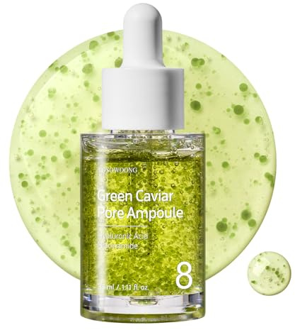 TOSOWOONG Green Caviar Pore Ampoule With 2,500ppm Green Caviar, Niacinamide, Hydrating, Firming, Korean Skin Care, 33ml, 1.11 fl.oz.