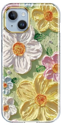 luolnh Compatible with iPhone 13 Case with Flower,for Girly Women,Shockproof Floral Pattern Soft Back Cover for iPhone 13 6.1 inch 2021-White&Green Blossom