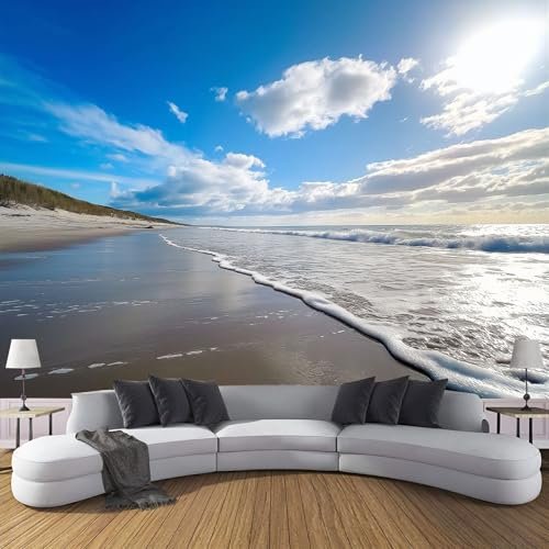 MIATCENRT 3D Wall Mural Beautiful Landscape Print Photo Wallpaper, Beach Blue Sky Silk Cloth Wall Tapestry Decor, Decoration Poster Picture 400X280Cm (Wxh) Mural for Living Room Bedroom