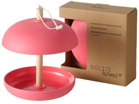 Vogelfutterstation Giardino Rot - Vogelfutterspender Farbig Rund Outdoor Garten Modern Vogelfutterhaus Futterstelle zum Aufhängen, Futterstation für Wildvögel 21 x 29 cm