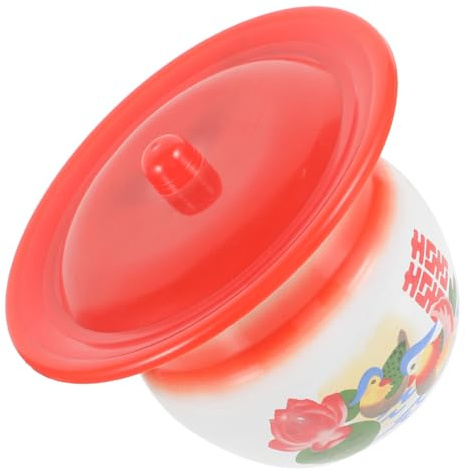 EXAOMBLE Pot De Chambre Vintage En Émail Avec Couvercle, Urinoir Épais Pour Garçon Et Filles, Bassin De Lit Rouge, Pot De Nuit Portable Pour Usage Domestique Et Voyage