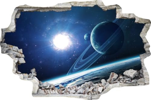 DesFoli Wandtattoo Planeten im Weltall Galaxie - verschiedene Rahmentypen DW000035 Farbe Grauer Stein Querformat, Größe 105 cm x 70 cm