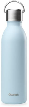 Qwetch - Bouteille Isotherme Active Pastel Bleu 1L - Gourde avec Anse Inox Recyclé - 24h Froid et 12h Chaud - Etanche, Sans BPA & Compacte