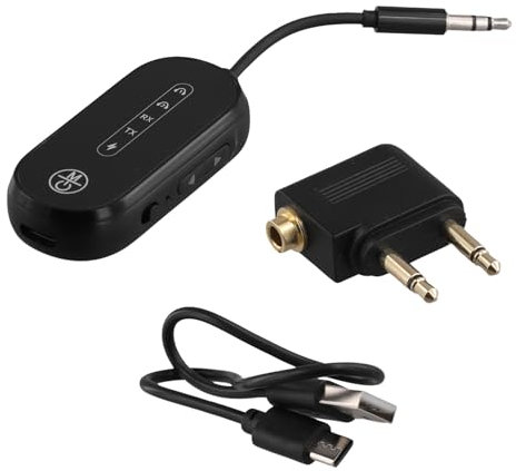Asyduey Receptor y Transmisor de Audio Bluetooth 5.4 2 en 1, Conector Auxiliar de 3,5 Mm, Adaptador Inalámbrico para Avión, Micrófono para TV, Coche, PC, Auriculares