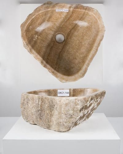 Wohnfreuden Lavabo ovale en marbre onyx beige 50 cm – Lavabo à poser en pierre naturelle pour salle de bain