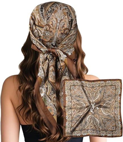 Sumolux Head Hair Scarf for Women Like Satin Silk Scarf Bandana Hair Wrapping Night Large Square Scarves 27.5