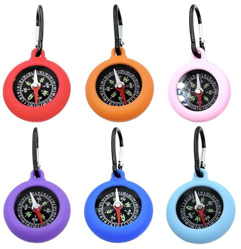 6 Stück Kompass Schlüsselanhänger,Tragbar Mini Kompass,Karabiner Geschenke für Kinder,Robust und Praktisch,Lifestyle Accessoires,für Outdoor Camping