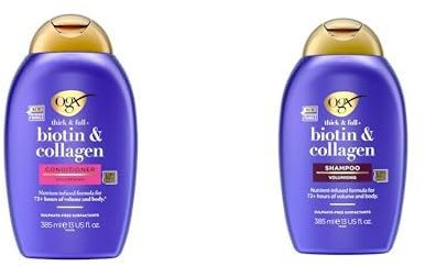 OGX Thick & Full Biotin & Collagen Conditioner + Shampoo, nährstoffreiche Haarpflege, sulfatfrei, 2x 385 ml, für feines & dünnes Haar, mit Biotin, Kollagen & Weizenproteinen