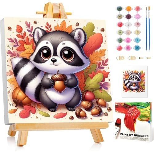 Animaux Peinture Numero Enfant Avec Cadre, Animaux Kits de Peinture au Numéro, Peinture par Pour la Décoration de la Maison (20x20 cm), Avec Chevalet