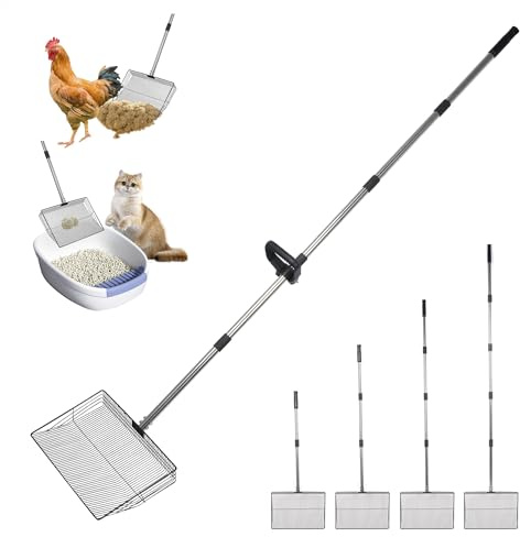 awliye 38cm Hühnerkotschaufel Groß mit 173cm Griff Hühnerstall Schaufel Metall Hühnerstall Zubehör Extra Breit Hühnerstall Reiniger Schaufel Abnehmbar Kotschaufel Hühnerstall (5 in 1)