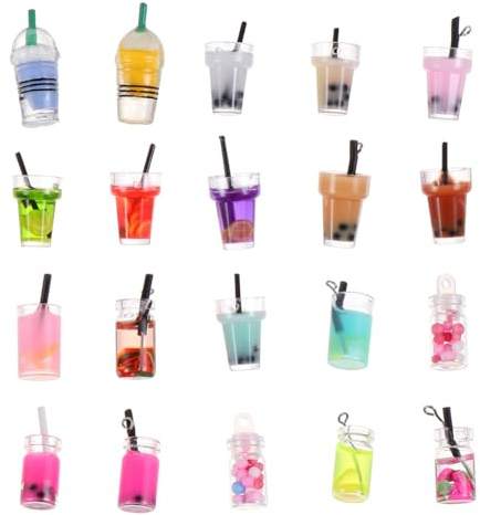 Milisten 20 StüCk Milchtee Requisiten Aus Harz | Mini Drink ZubehöR FüR Puppenhaus Diy Mini Haus Requisiten Und Desktop Dekor Sortierte Farben 2.40 X 1.00 X 1.00 Cm