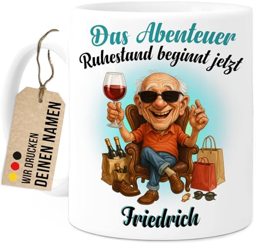 Tassenliebling® Ruhestand Tasse personalisiert - Renteneintritt Geschenk 2025 Mann - Abenteuer Rente - Abschiedsgeschenk Kollegen Rente Rentenbeginn - Lustige Tasse Rentner