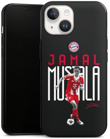 Slim Case extra dünn kompatibel mit Apple iPhone 14 Silikon Handyhülle schwarz Hülle FC Bayern München Jamal Musiala Offizielles Lizenzprodukt