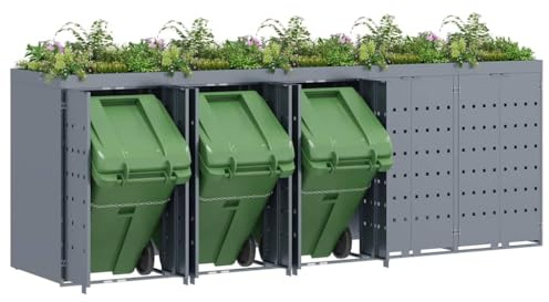 vidaXL Wheelie Bin Storage for 5 Bins Light Grey 340 x 77.5 x 121.5 cm, Garden and Terrace, Modern Waste Management Solution, Expandable Outdoor Bin Shelter for Functional Urban Design