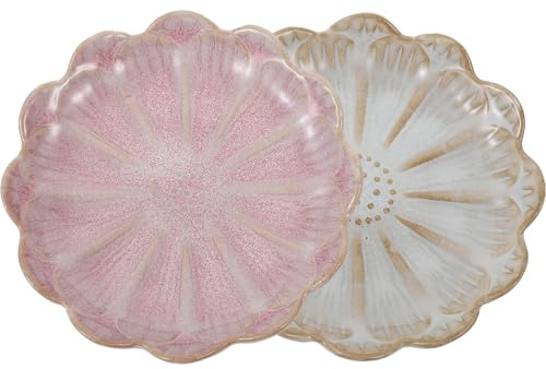 Toyvian 2 piezas Bandeja Cerámica para Joyas Forma de Flor Platos Decorativos para Anillos y Baratijas Bandejas Elegantes para Escritorio y Mesita de Noche Colores Rosa y Blanco