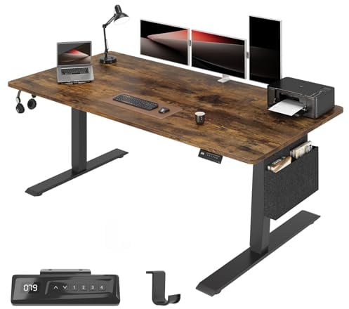 Airfish Höhenverstellbarer Schreibtisch Elektrisch 180x80cm, Stabiler Schreibtisch mit Aufbewahrungstasche, Memory-Funktion mit 4 Höhen, Computertisch für Homeoffice, Stehpult, Standing Desk, Braun