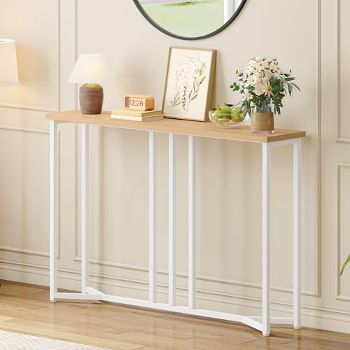 YITAHOME Console Meuble, 100CM Table Console Fine, Petite Table de Présentation, Table d’Entrée, Bout de Canapé, Table d'Appoint, pour Couloir, Entrée, Salon (1, Couleur Bois Brut Blanc)