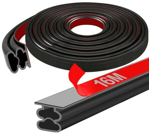 Ezitruz Türdichtung Selbstklebend, 16M Fenster Dichtungsband Selbstklebend Gummidichtung 10x10 mm Türrahmen Dichtung Flexibel Schwarz Zugluftstopper Lärmschutz Wetterfest für Haustür Fenster Büro