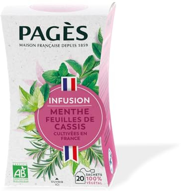 Pagès - Infusion BIO Menthe Feuilles de Cassis - cultivées en France - Boîte de 20 Sachets, 100% Végétal
