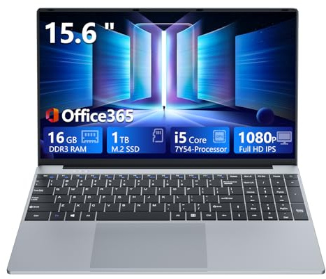 15,6 Pollici Notebook Core i5 7Y54 Processore, 16GB RAM 1TB SSD, Office 365 PC Portatile 1920*1080 FHD Schermo, Win11 Laptop Mini-HDMI USB3.0 Computer Portatile Tastiera Numerico Retroilluminata