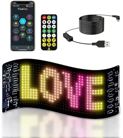 LED Anzeigetafel Programmierbar, 173x70mm LED Laufschrift Bluetooth Smart App RGB-Panel LEDs Namensschild Personalisiert mit Fernbedienung für Auto LKW Shop Graffiti Text Geschäft Bar Animation