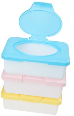 Lot de 3 Boîtes à Lingettes Bébé Rechargeables en Plastique Portable | Rangement Simple pour Lingettes Humides, Format Léger et Facile à Nettoyer, Tiroirs et Lit Bébé Couleur Aléatoire