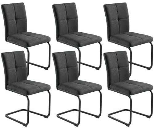 JIEXI Esszimmerstühle 6er Set, gepolsterte Schwingstühle mit hoher Rückenlehne, modern Freischwinger Konferenzstuhl mit Metallgestell, Vintage-Stoffbezug Stuhl für Esszimmer Empfang
