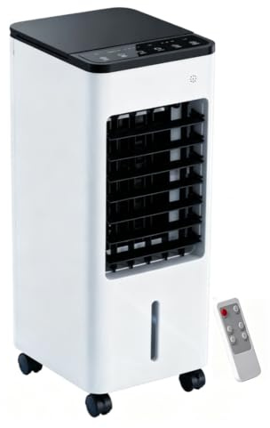 Aire Acondicionado Portatil con Ruedas, Depósito de Agua de 6 Litros, Climatizador Evaporativo con Mando a Distancia, Ideal para Habitaciones, Restaurantes y Hogares