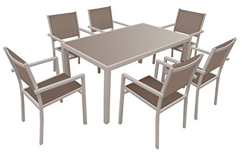 Salon de Jardin Bergamo en textilène Taupe 6 Places - Aluminium Taupe