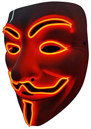 SOUTHSKY LED Maske Leuchtend V wie Vendetta Maske mit Led Licht Anonymous Masken Vollmaske Neon Lichter Blinker EL Draht Glowing 3 Modes Für Halloween Kostüm Cosplay Party (V-Rot)