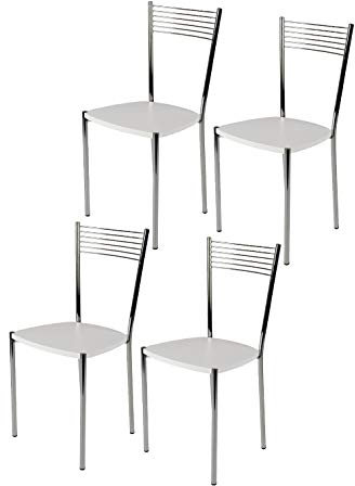 t m c s Tommychairs - Set 4 sillas Elegance para Cocina, Comedor, Bar y Restaurante, Estructura en Acero Cromado y Asiento en Madera Color Blanco