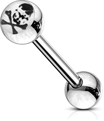 Monster Piercing Pirate Skull Logo Bild Ball mit 14 Gauge - 14MM Länge 316L chirurgischer Stahl Straight Barbell Zunge Bar Piercing