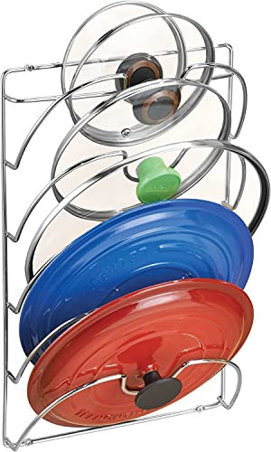 Pan Lids Holder and Organiser, Wall/Door Mounted Kitchen Cabinet Cupboard Saucepans Pan Lids Storage Rack Holder for Pot Covers and Pan Lids Holds 5 Lids