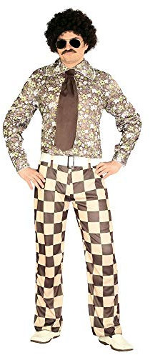 shoperama 60er 70er Jahre Retro Herren Disco Kostüm kariert Bad Taste Hemd Hose Krawatte Dancefloor Schlagermove Festival Blumen, Größe:M