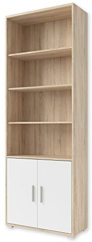OFFICE LINE Aktenregal in Eiche Sonoma Optik, Weiß - Breites Standregal mit 2 Türen und 4 offenen Fächern - Modernes Büromöbel Komplettset - 79 x 220 x 35 cm (B/H/T)