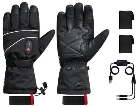 G-HEAT - Gants de Ski Evo-2 - Mixtes - Tactiles - Paume Cuir - Imperméables - Coupe-Vent - Leash Amovible - Usage : Sports d'hiver. Fournis avec Batteries et câble de Recharge