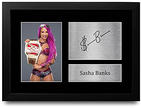 HWC Trading Sasha Banks A4 Gerahmte Signiert Gedruckt Autogramme Bild Druck-Fotoanzeige Geschenk Für Wwe Wrestling-Fans